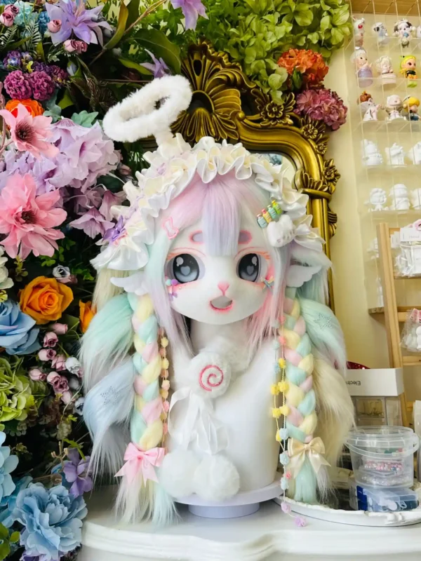 Fursuit Head – Angelic Candy Halo Yume Kemono (Pastel Mint & Lavender)
