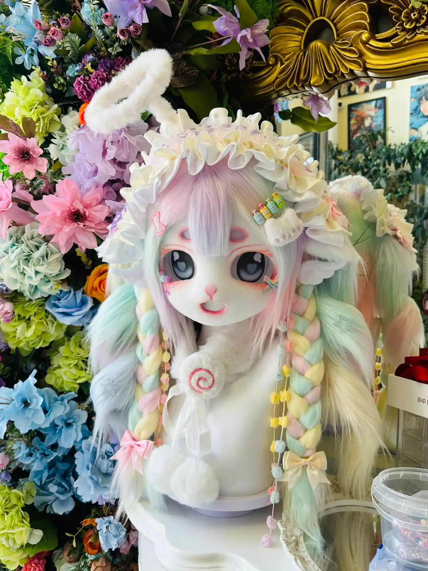 Fursuit Head – Angelic Candy Halo Yume Kemono (Pastel Mint & Lavender)