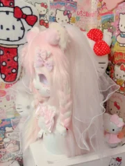 Fursuit Head – Blush Bear Veil Yume Kemono (Soft Pink & Milk White)