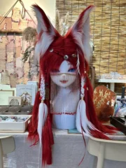Fursuit Head – Crimson Oracle Elegant Kemono (Red & White)