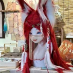 Fursuit Head – Crimson Oracle Elegant Kemono (Red & White)