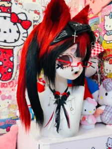 Fursuit Head – Crimson Switch Gothic Kemono (Red & Black)