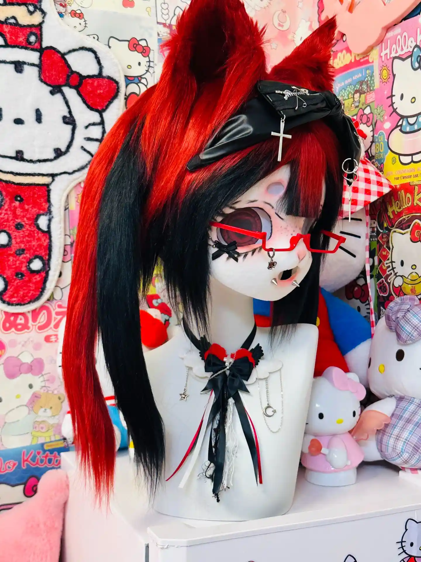 Fursuit Head – Crimson Switch Gothic Kemono (Red & Black)