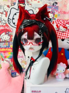 Fursuit Head – Crimson Switch Gothic Kemono (Red & Black)