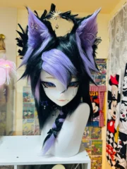 Fursuit Head – Eclipse Thorn Gothic Kemono (Black & Amethyst Purple)