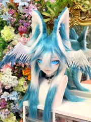Fursuit Head – Frostwing Reverie Kemono (Ice Blue & White)