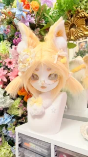 Fursuit Head – Honey Vanilla Sweet Kemono (Soft Yellow & Cream)