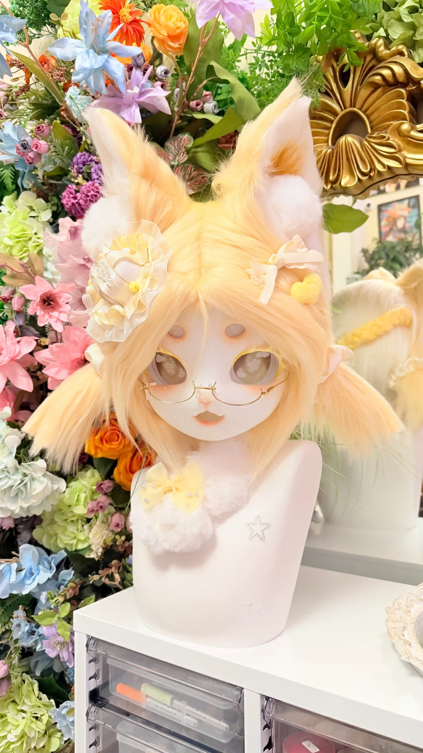 Fursuit Head – Honey Vanilla Sweet Kemono (Soft Yellow & Cream)
