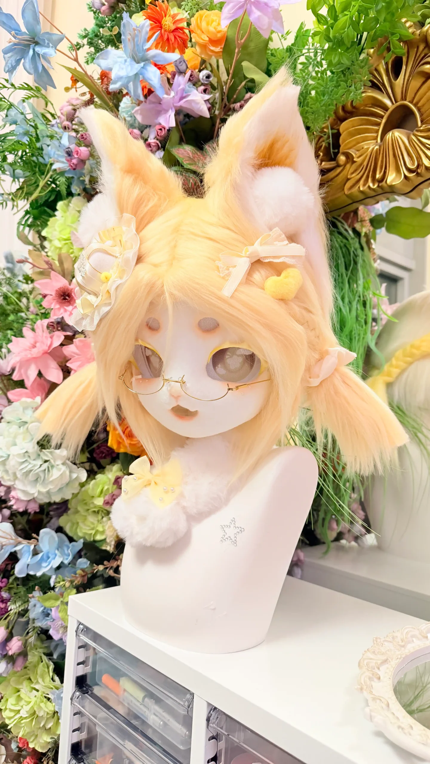 Fursuit Head – Honey Vanilla Sweet Kemono (Soft Yellow & Cream)