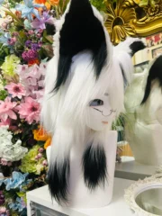Fursuit Head – Ink Veil Elegant Kemono (Black & White)