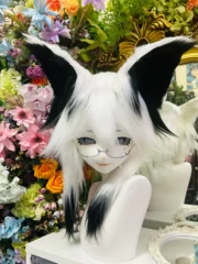Fursuit Head – Ink Veil Elegant Kemono (Black & White)