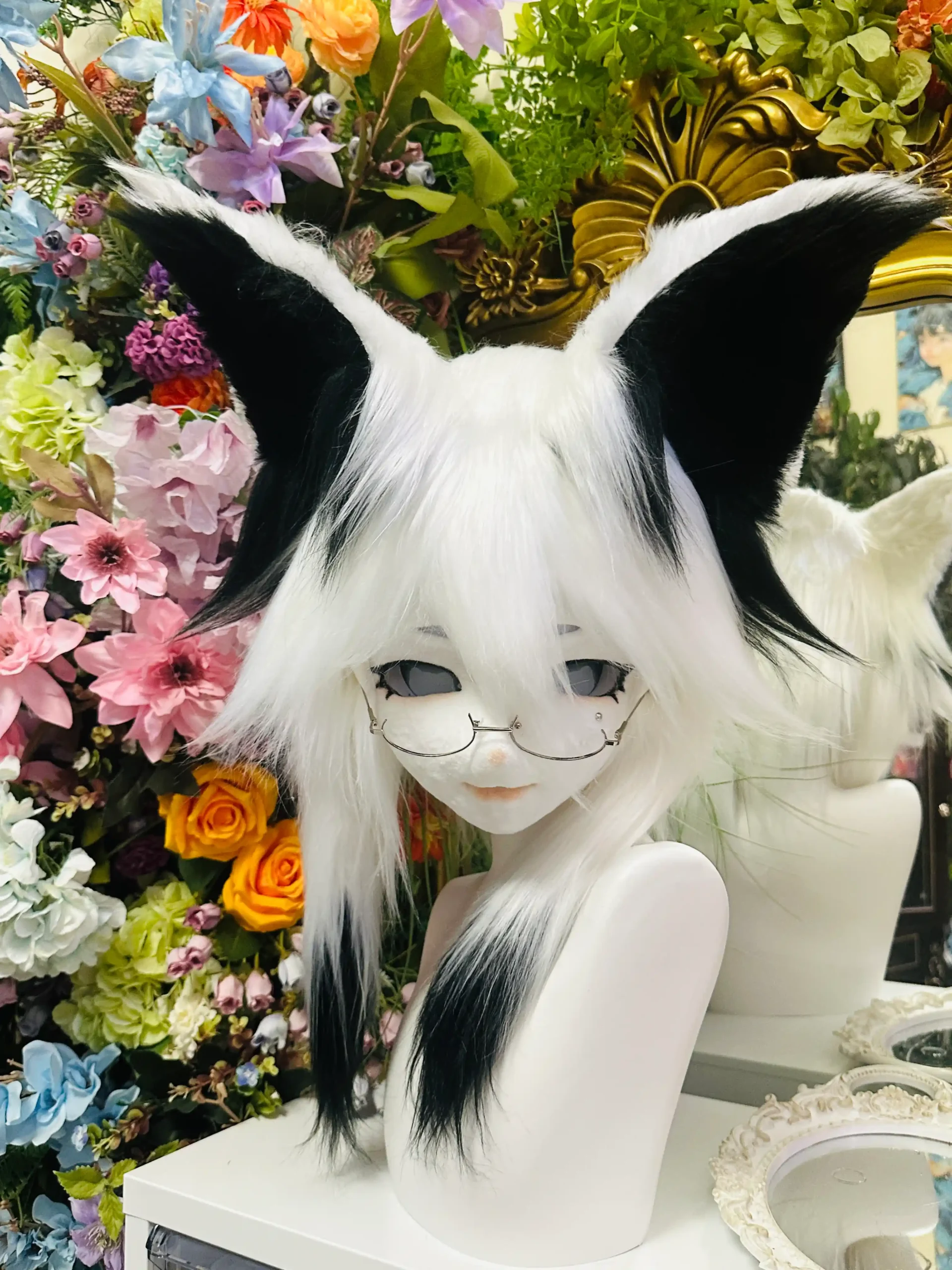 Fursuit Head – Ink Veil Elegant Kemono (Black & White)