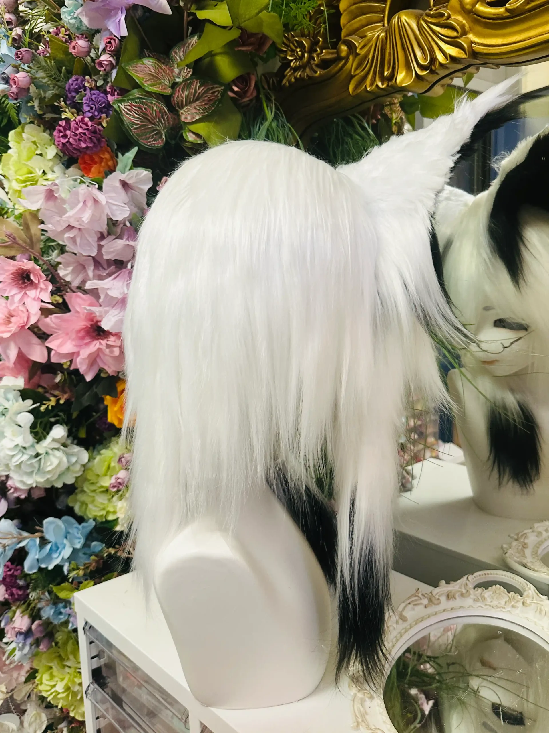 Fursuit Head – Ink Veil Elegant Kemono (Black & White)