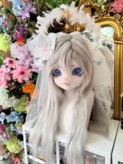 Fursuit Head – Ivory Seraph Veil Kemono (White & Silver)