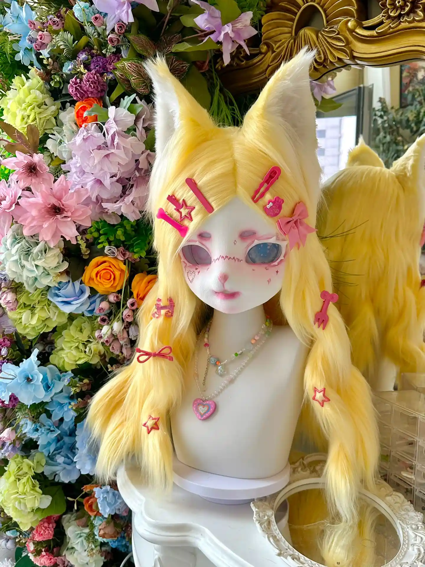 Fursuit Head – Lemon Pop Yume Kemono (Butter Yellow & Candy Pink)