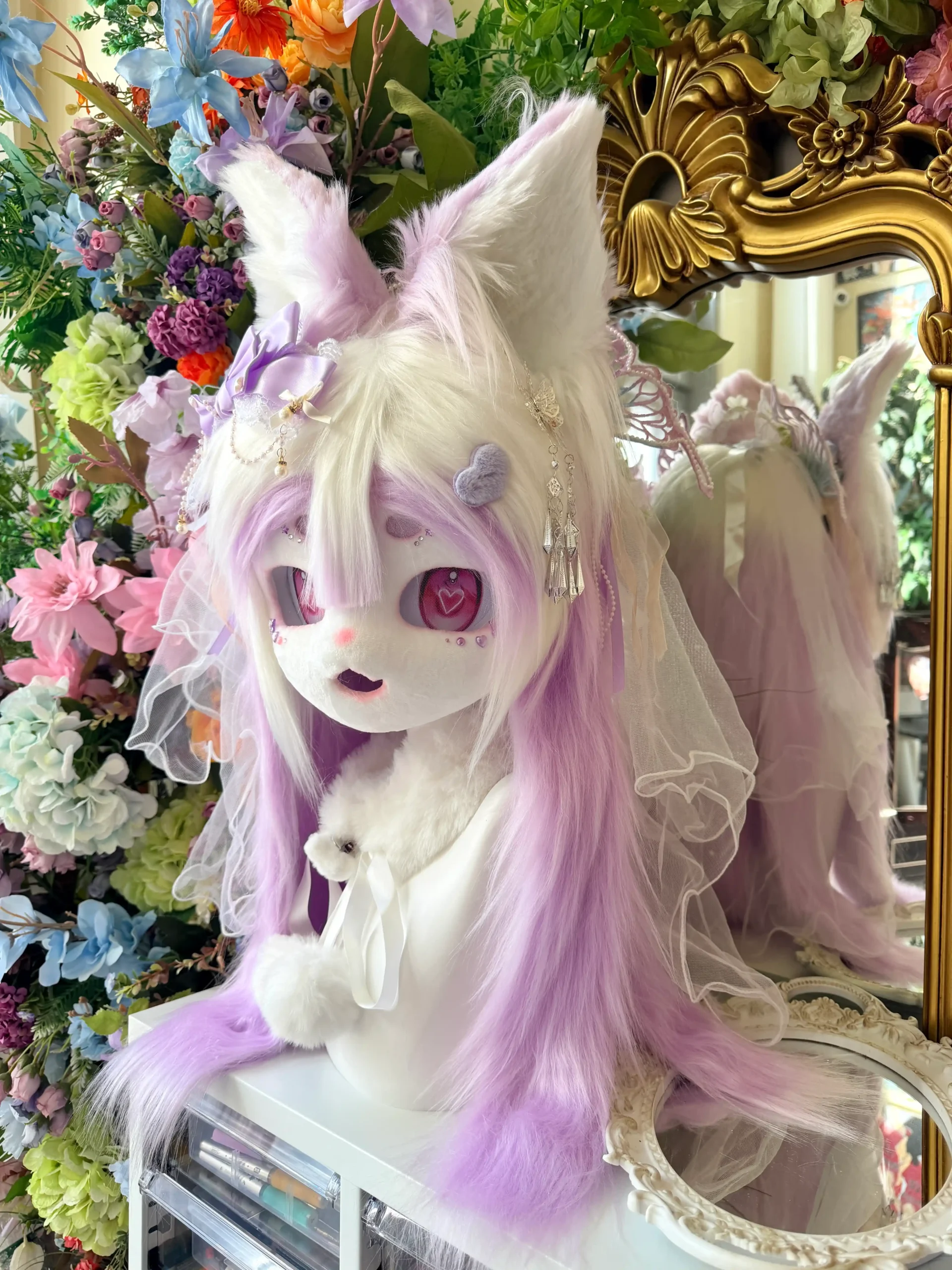 Fursuit Head – Lilac Veil Sweet Kemono (White & Lavender)
