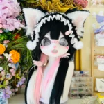 Fursuit Head – Midnight Doll Maid Kemono (Black, White & Blush Pink)
