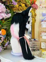 Fursuit Head – Midnight Doll Maid Kemono (Black, White & Blush Pink)