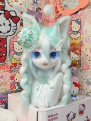 Fursuit Head – Mint Halo Pastel Kemono (Aqua & White)