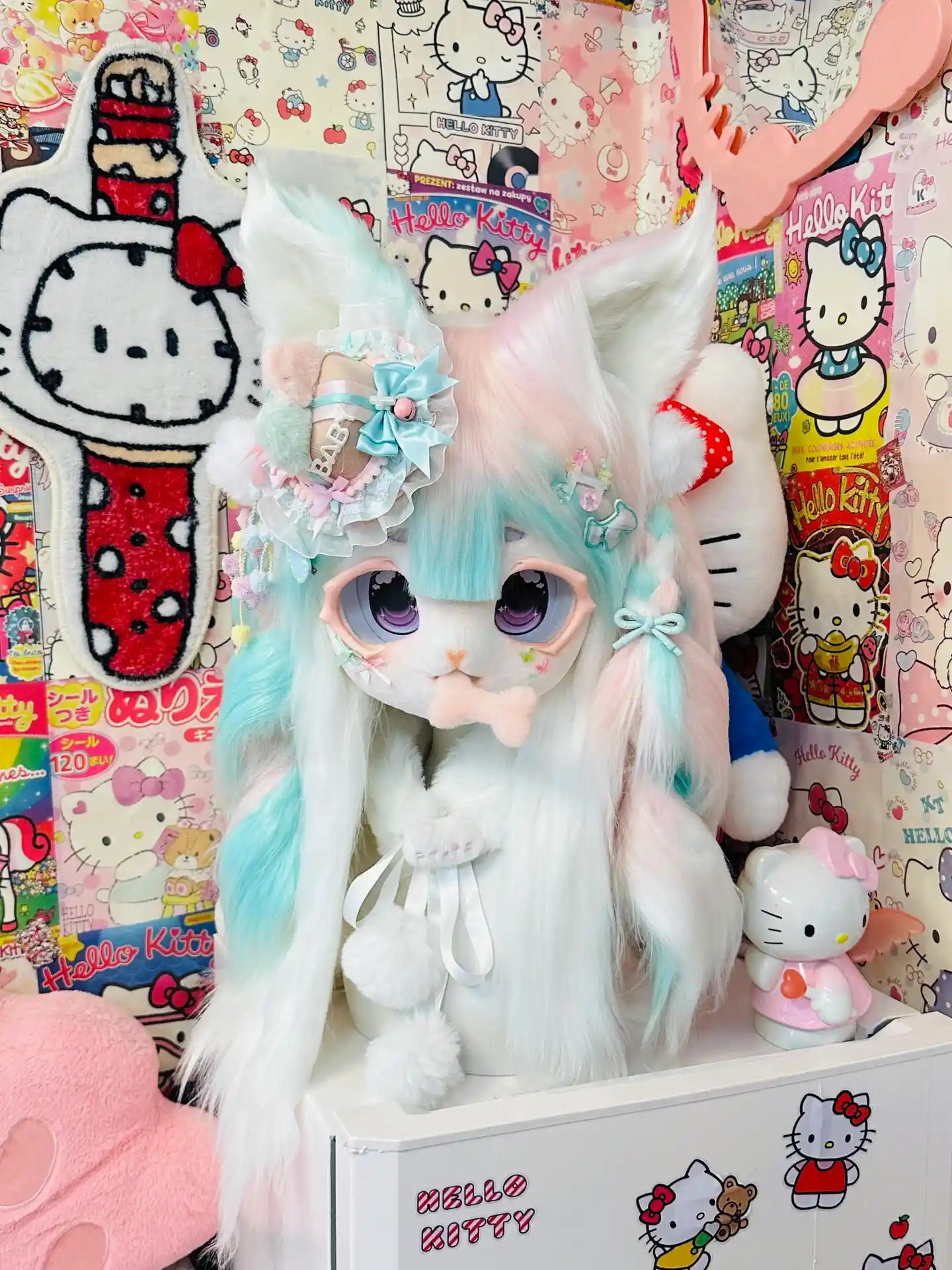 Fursuit Head – Mint Whisper Pastel Kemono