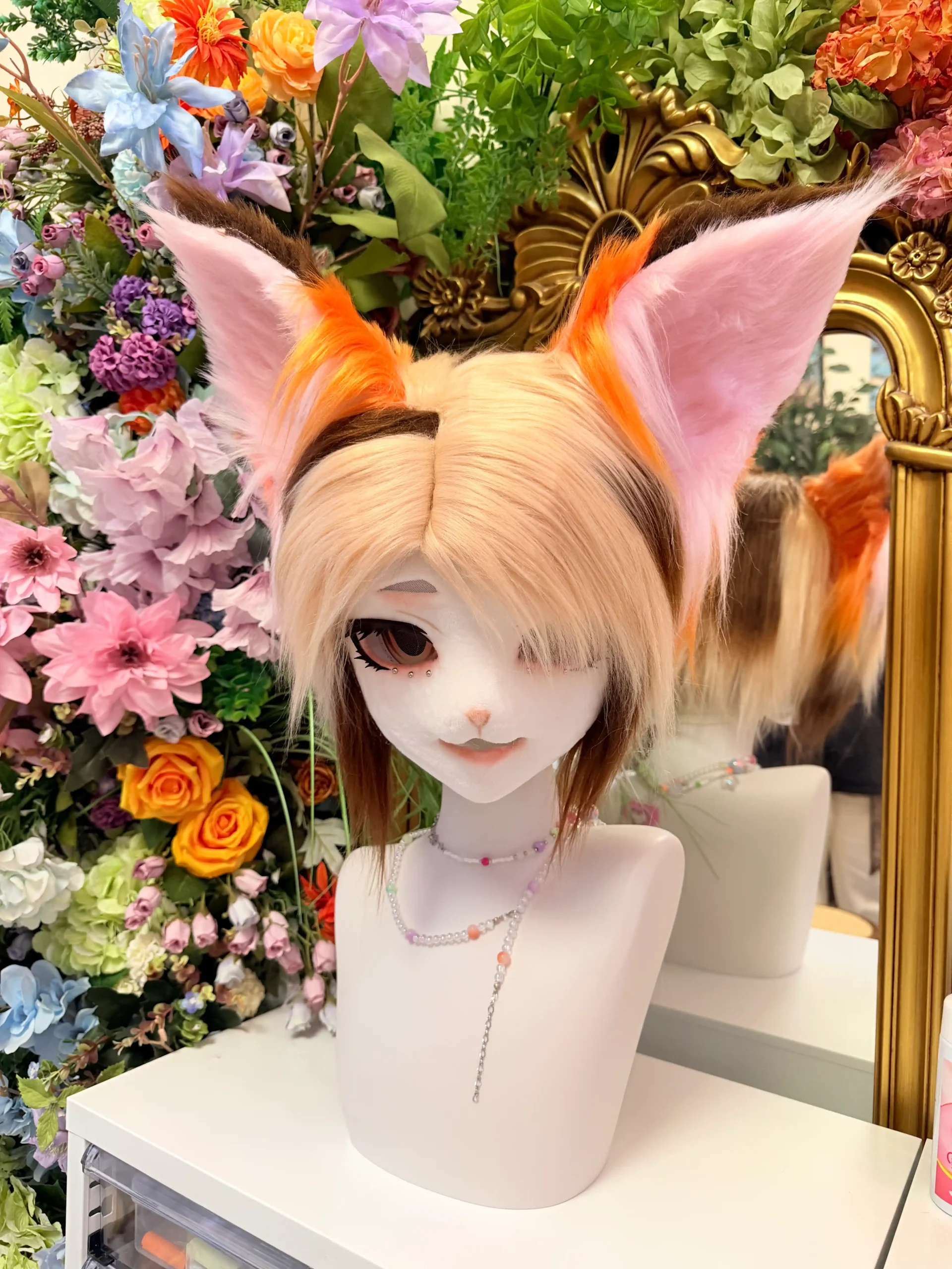 Fursuit Head – Natural Fox Kemono (Cream Blonde & Orange Tips)
