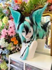 Fursuit Head – Neon Rift Kemono (Teal, Black & White)