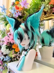 Fursuit Head – Neon Rift Kemono (Teal, Black & White)
