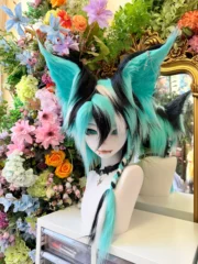Fursuit Head – Neon Rift Kemono (Teal, Black & White)