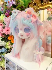 Fursuit Head – Pastel Lullaby Kemono (Pink, Blue & White)