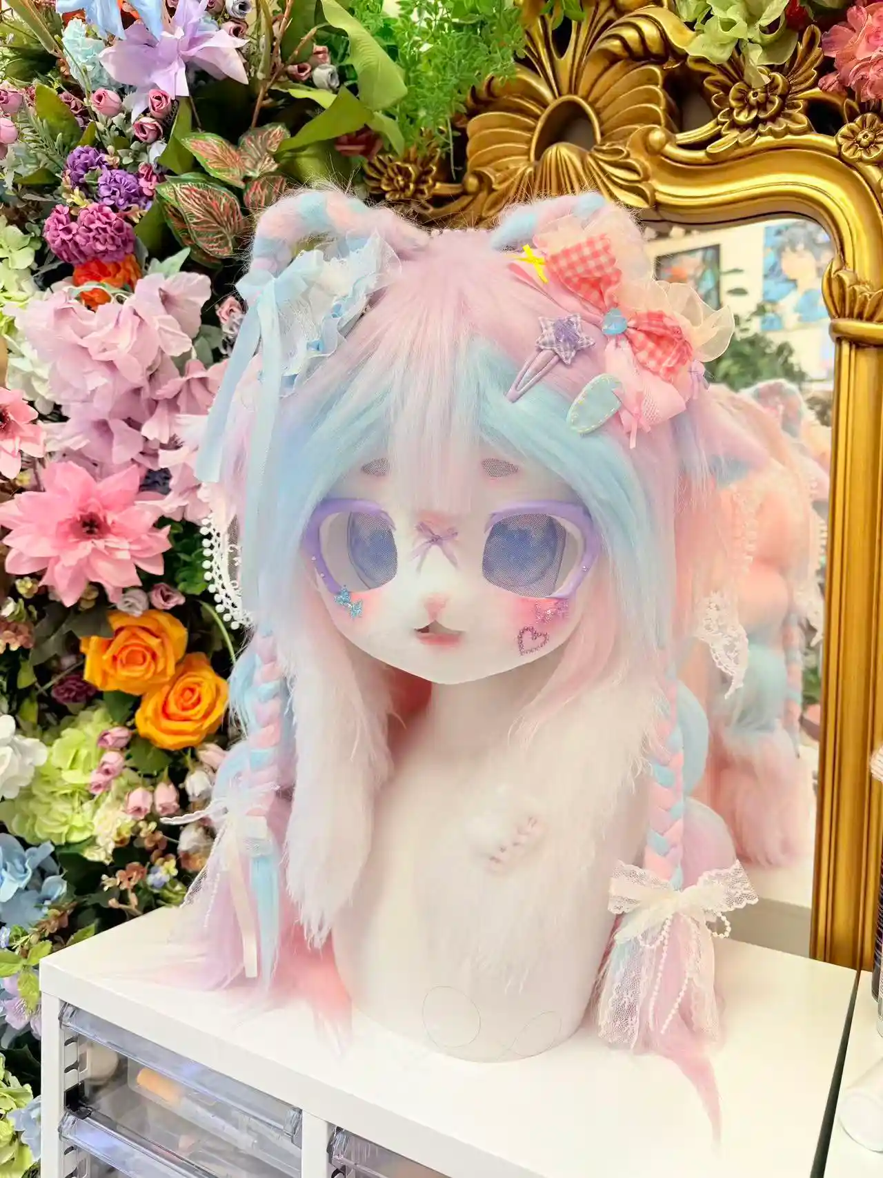 Fursuit Head – Pastel Lullaby Kemono (Pink, Blue & White)