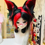 Fursuit Head – Redline Circuit Cyber Kemono (Black, Crimson & Silver)