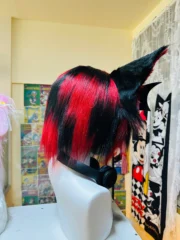 Fursuit Head – Redline Circuit Cyber Kemono (Black, Crimson & Silver)