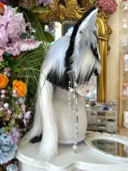 Fursuit Head – Silver Veil Elegant Kemono (Black & White)