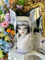 Fursuit Head – Silver Veil Elegant Kemono (Black & White)