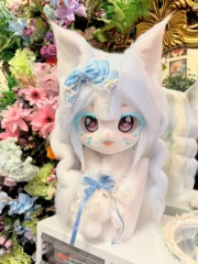 Fursuit Head – Sky Lace Sweet Kemono (White & Baby Blue)