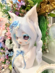 Fursuit Head – Sky Lace Sweet Kemono (White & Baby Blue)