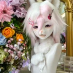 Fursuit Head – Soft Bloom Gentle Kemono (White & Blush Pink)