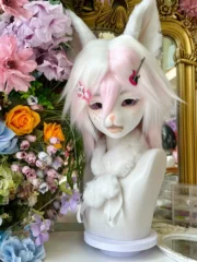 Fursuit Head – Soft Bloom Gentle Kemono (White & Blush Pink)