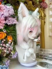 Fursuit Head – Soft Bloom Gentle Kemono (White & Blush Pink)
