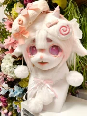 Fursuit Head – Strawberry Cream Sweet Kemono (Soft Pink & White)