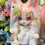 Fursuit Head – Sugar Blossom Fairy Yume Kemono (Pastel Rainbow & Cream)