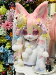 Fursuit Head – Sugar Blossom Fairy Yume Kemono (Pastel Rainbow & Cream)