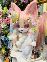 Fursuit Head – Sugar Blossom Fairy Yume Kemono (Pastel Rainbow & Cream)