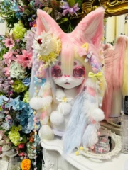 Fursuit Head – Sugar Blossom Fairy Yume Kemono (Pastel Rainbow & Cream)