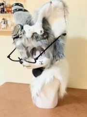 Fursuit Head – Static Howl Techwear Wolf (Silver & White)