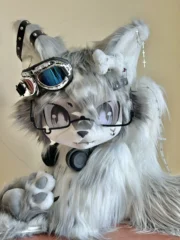 Fursuit Head – Static Howl Techwear Wolf (Silver & White)