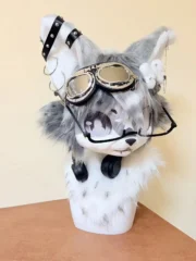 Fursuit Head – Static Howl Techwear Wolf (Silver & White)