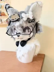 Fursuit Head – Static Howl Techwear Wolf (Silver & White)
