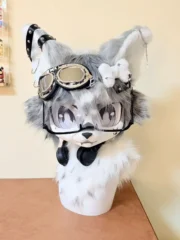Fursuit Head – Static Howl Techwear Wolf (Silver & White)
