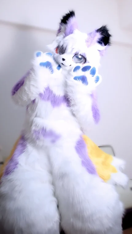 Customer photo of TAKANORI wearing a handmade white and lavender full fursuit